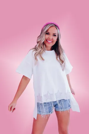 Shooting Star Fringe Oversized Tee - White