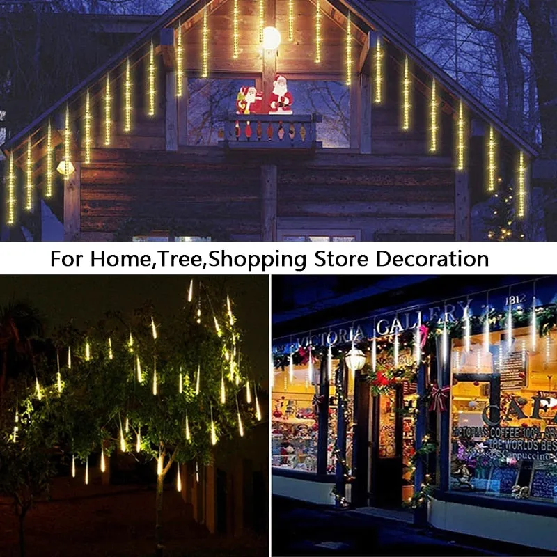 Solar Meteor Shower Falling Rain LED String Lights