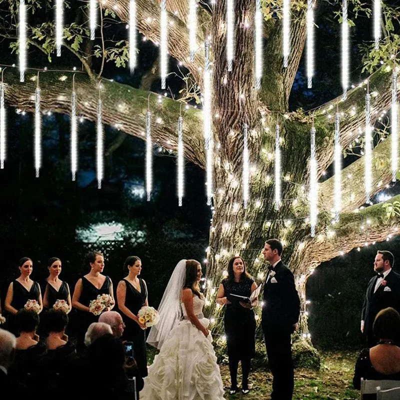 Solar Meteor Shower Falling Rain LED String Lights