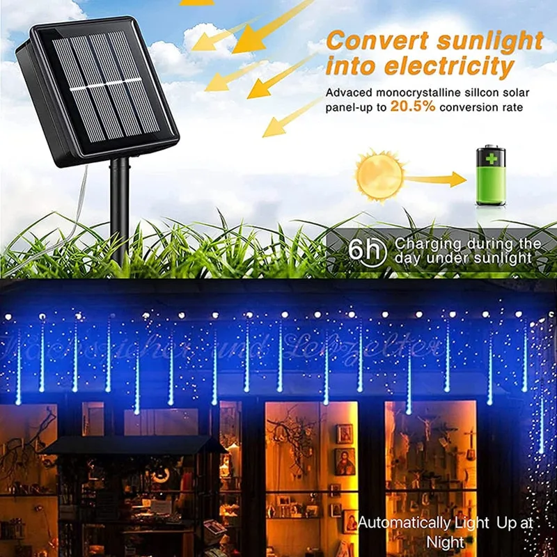 Solar Meteor Shower Falling Rain LED String Lights