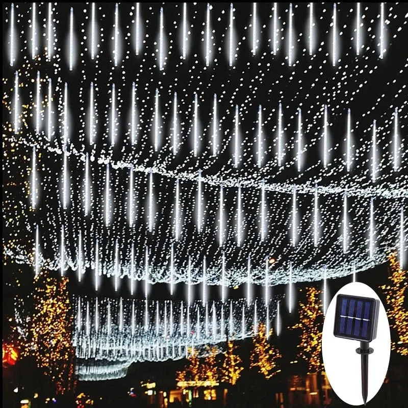 Solar Meteor Shower Falling Rain LED String Lights