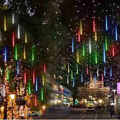 Solar Meteor Shower Falling Rain LED String Lights