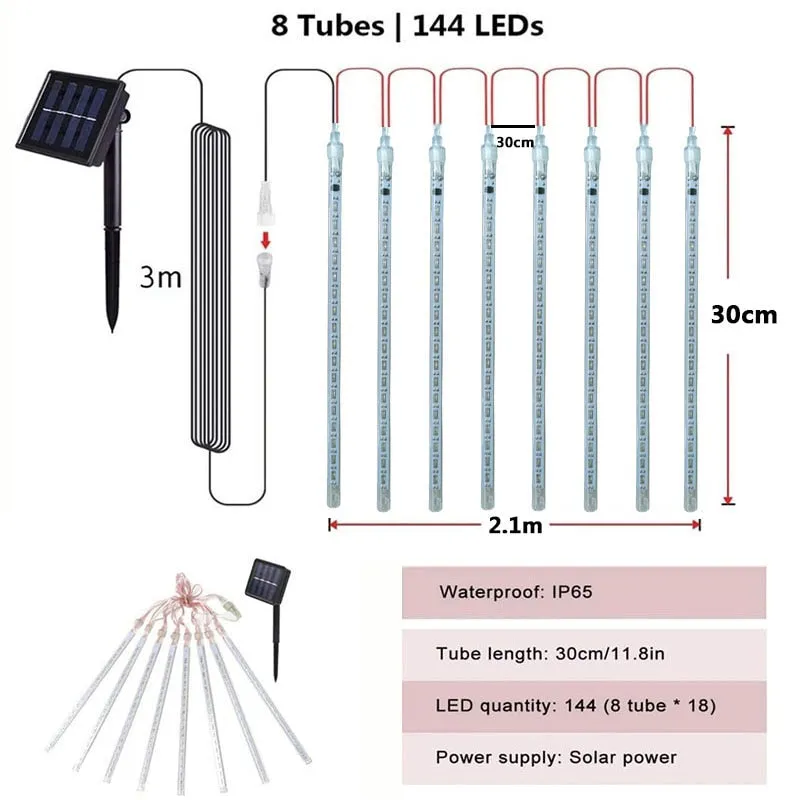 Solar Meteor Shower Falling Rain LED String Lights