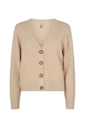 SoyaConcept - Blissa 30 - Elegant Cardigan with Deep V-Neck, Button Closure and a Geometric Knit -Pattern - Sand - 33306