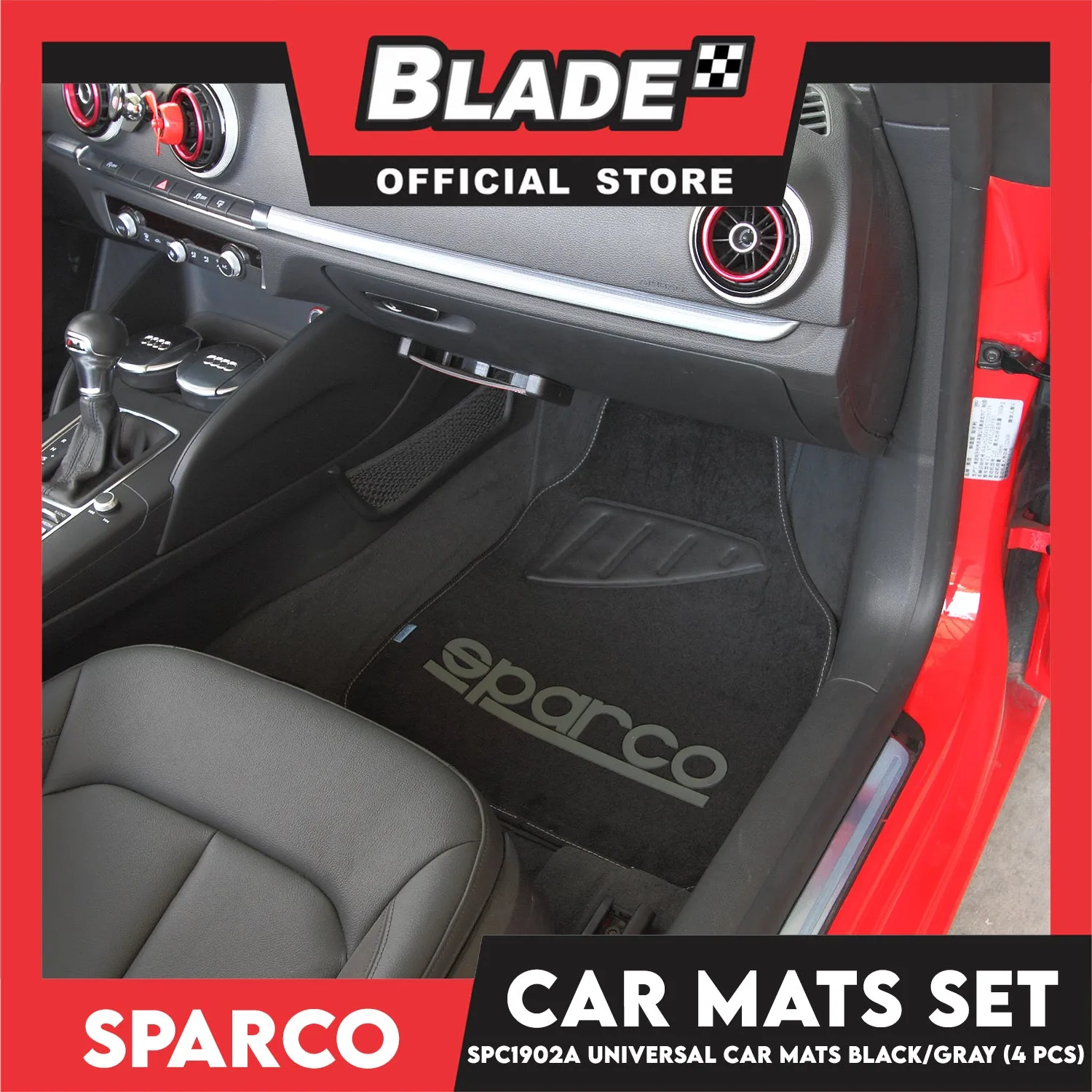 Sparco Car Mats Set Of 4pcs Universal And Quick Installation SPC1902A (Black/Grey) Rubber And Durable