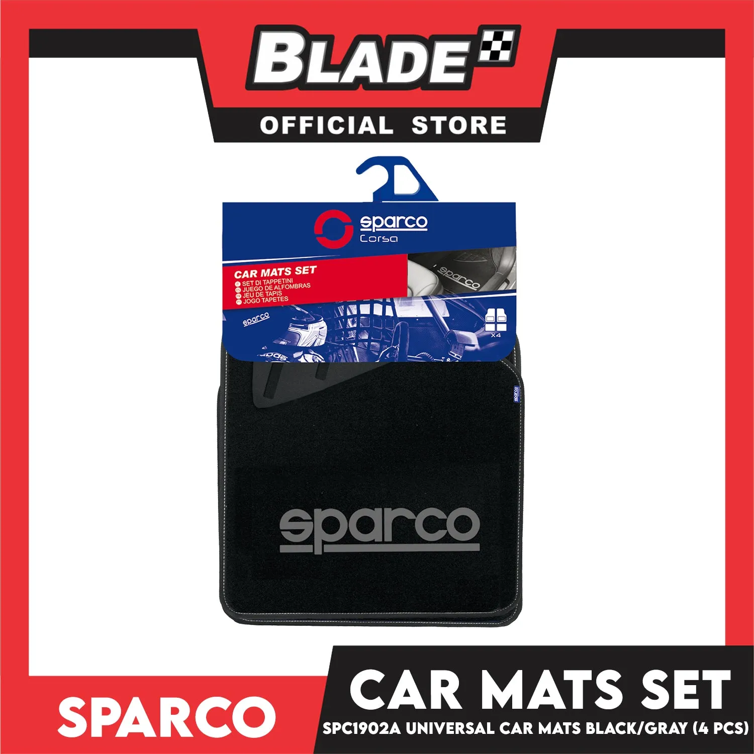 Sparco Car Mats Set Of 4pcs Universal And Quick Installation SPC1902A (Black/Grey) Rubber And Durable