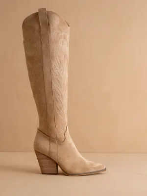 The Bronco | Almond Knee High Embroidered Cowboy Boot