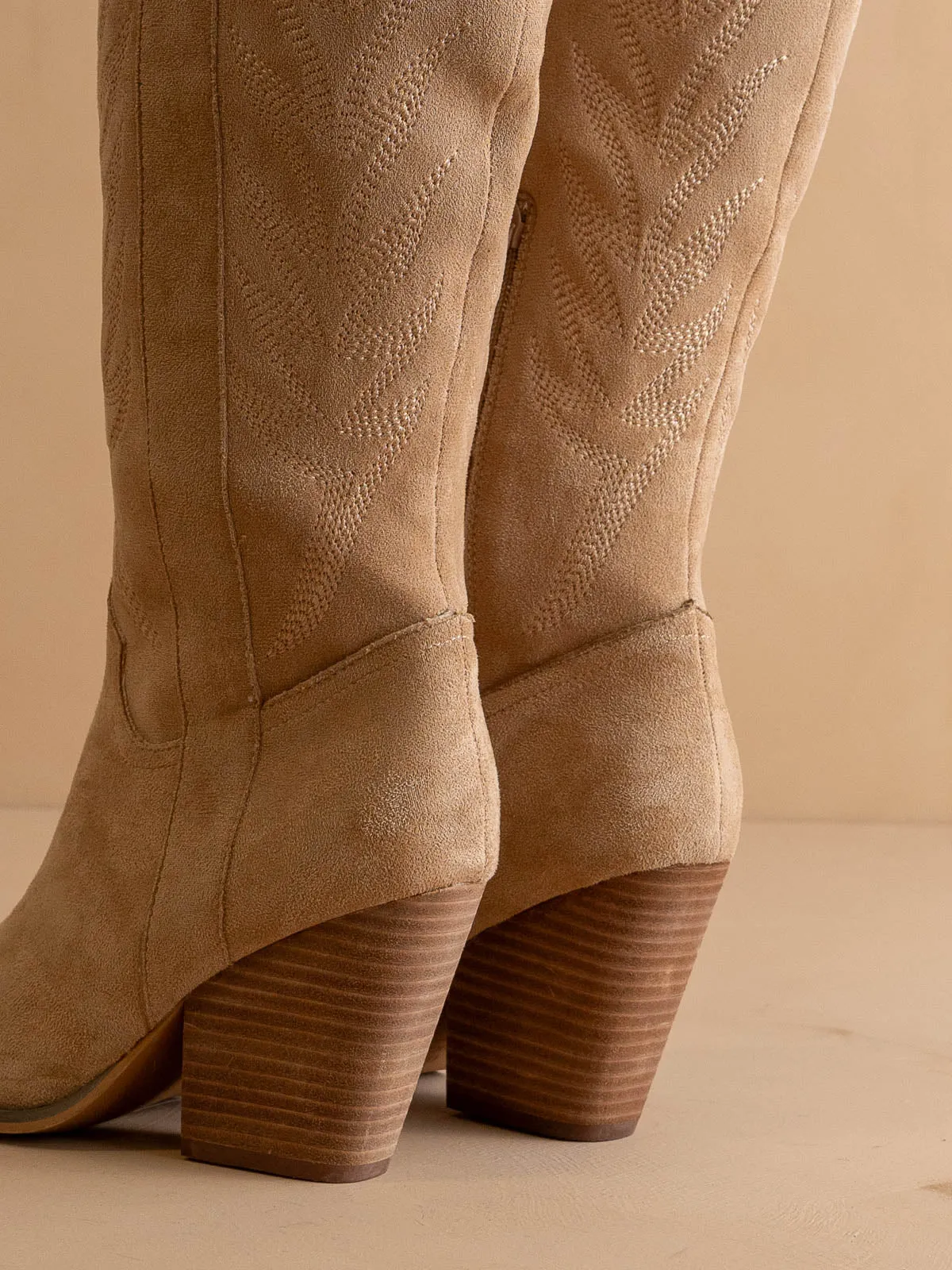 The Bronco | Almond Knee High Embroidered Cowboy Boot