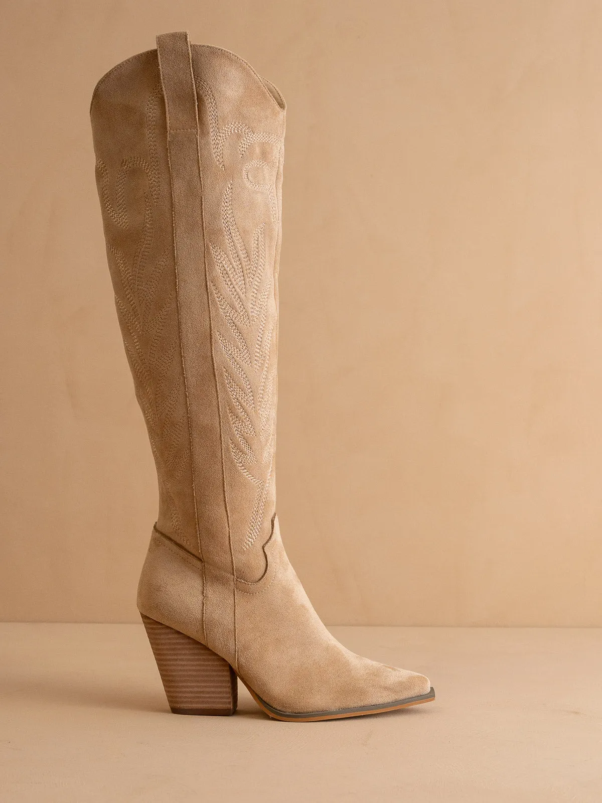 The Bronco | Almond Knee High Embroidered Cowboy Boot