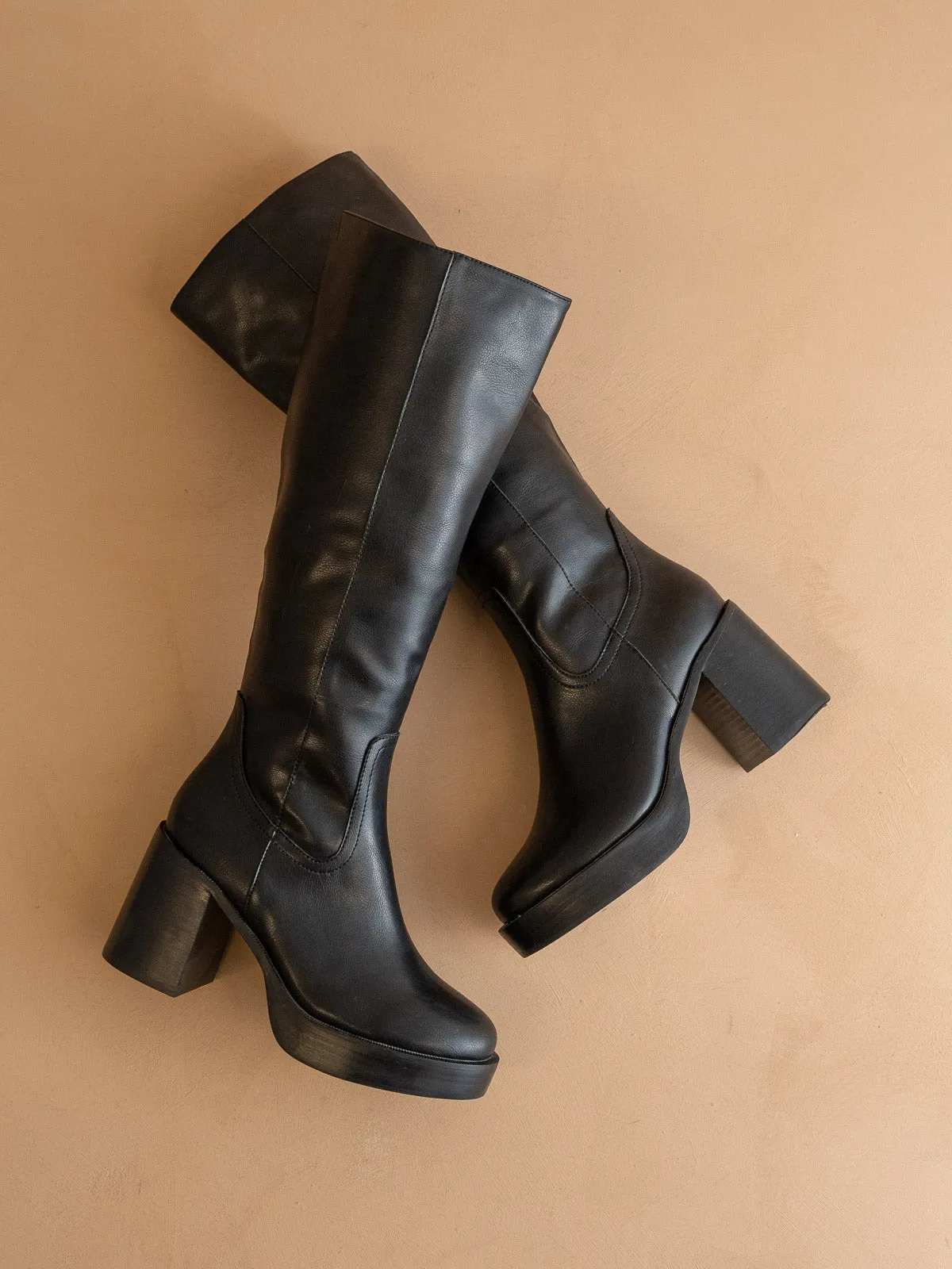 The Juniper | Black Platform Knee-High Boots