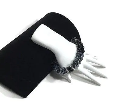 The Onyx beaded bracelet, chunky bracelet, black beads Kumihimo wristlet, woman size, Boho-style, macrame clasp