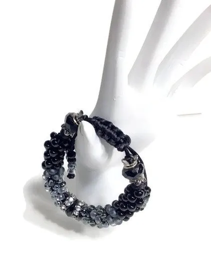 The Onyx beaded bracelet, chunky bracelet, black beads Kumihimo wristlet, woman size, Boho-style, macrame clasp
