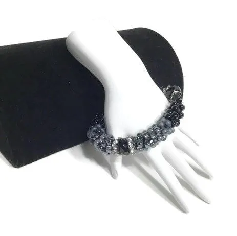 The Onyx beaded bracelet, chunky bracelet, black beads Kumihimo wristlet, woman size, Boho-style, macrame clasp