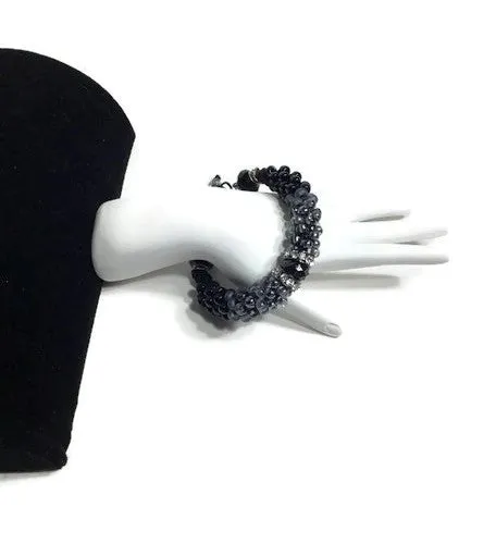 The Onyx beaded bracelet, chunky bracelet, black beads Kumihimo wristlet, woman size, Boho-style, macrame clasp