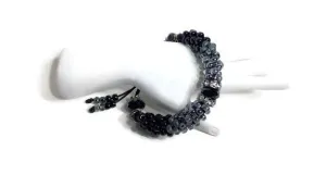 The Onyx beaded bracelet, chunky bracelet, black beads Kumihimo wristlet, woman size, Boho-style, macrame clasp