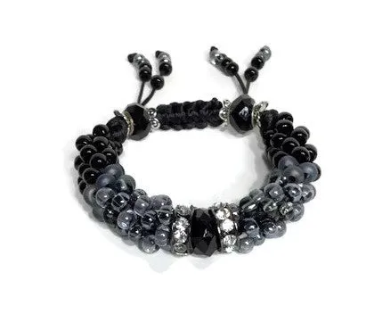 The Onyx beaded bracelet, chunky bracelet, black beads Kumihimo wristlet, woman size, Boho-style, macrame clasp
