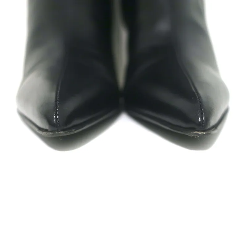 The Row Sling Knee High Boots Black Leather Size 36.5 Pointed Toe Low Heel