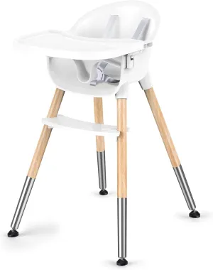 Toddler Highchair with 5-Point Safety Belt | Removable Tray | White & Wooden | 6 months  