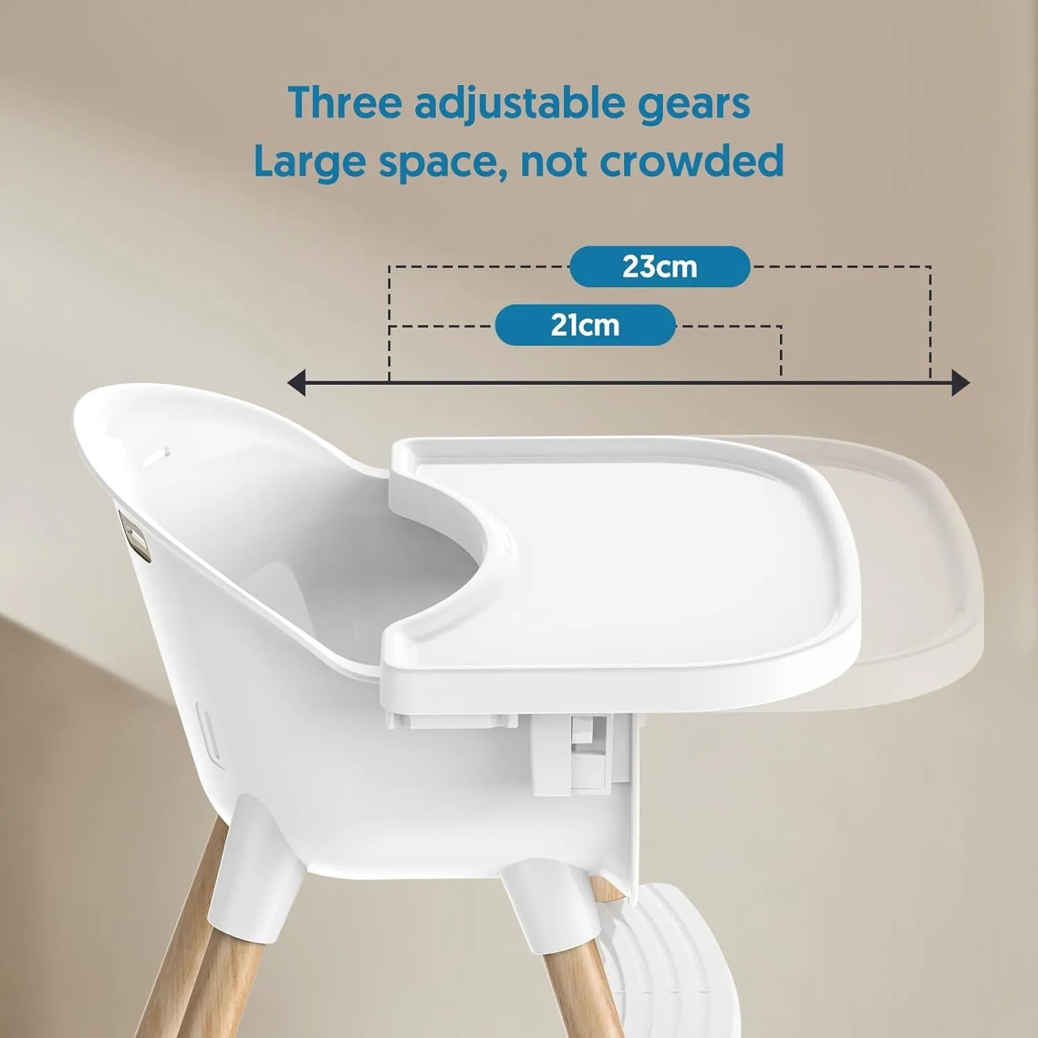 Toddler Highchair with 5-Point Safety Belt | Removable Tray | White & Wooden | 6 months  