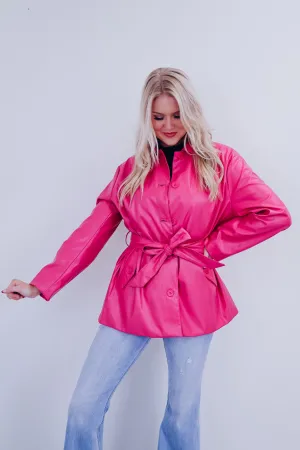 Tulsa Tie Front Faux Leather Jacket - Pink