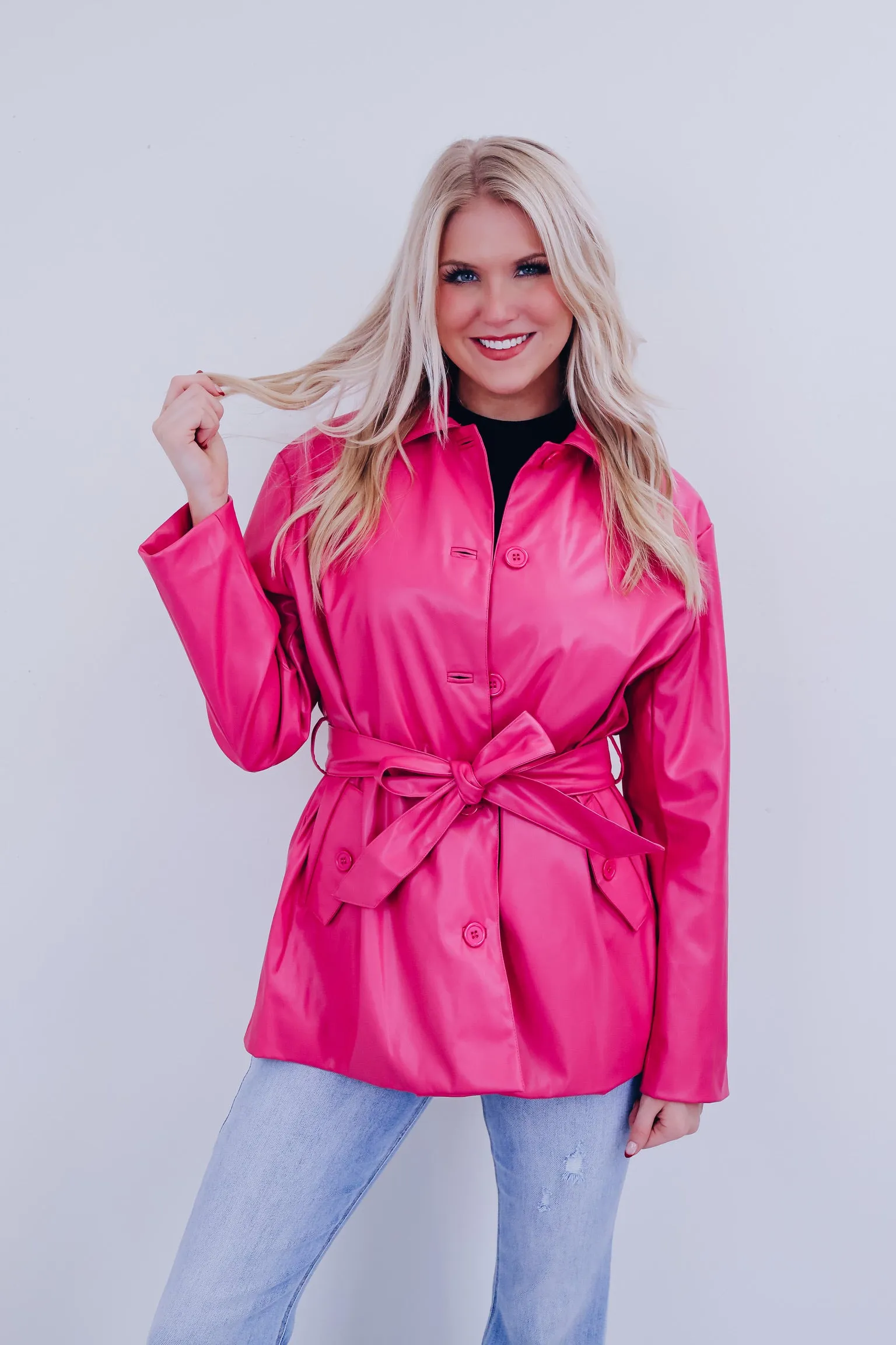 Tulsa Tie Front Faux Leather Jacket - Pink