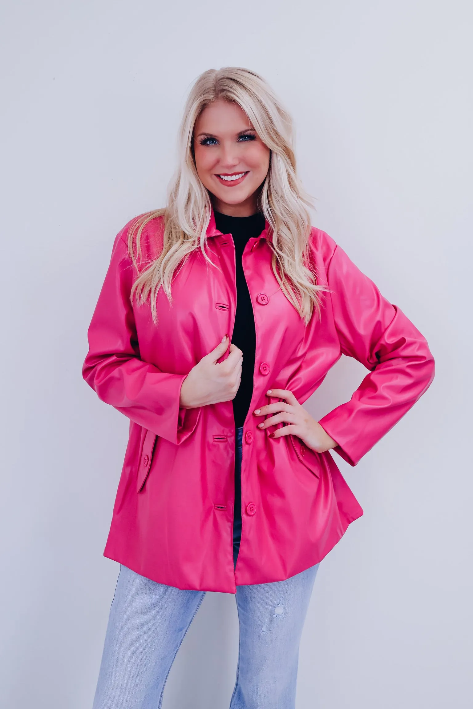 Tulsa Tie Front Faux Leather Jacket - Pink