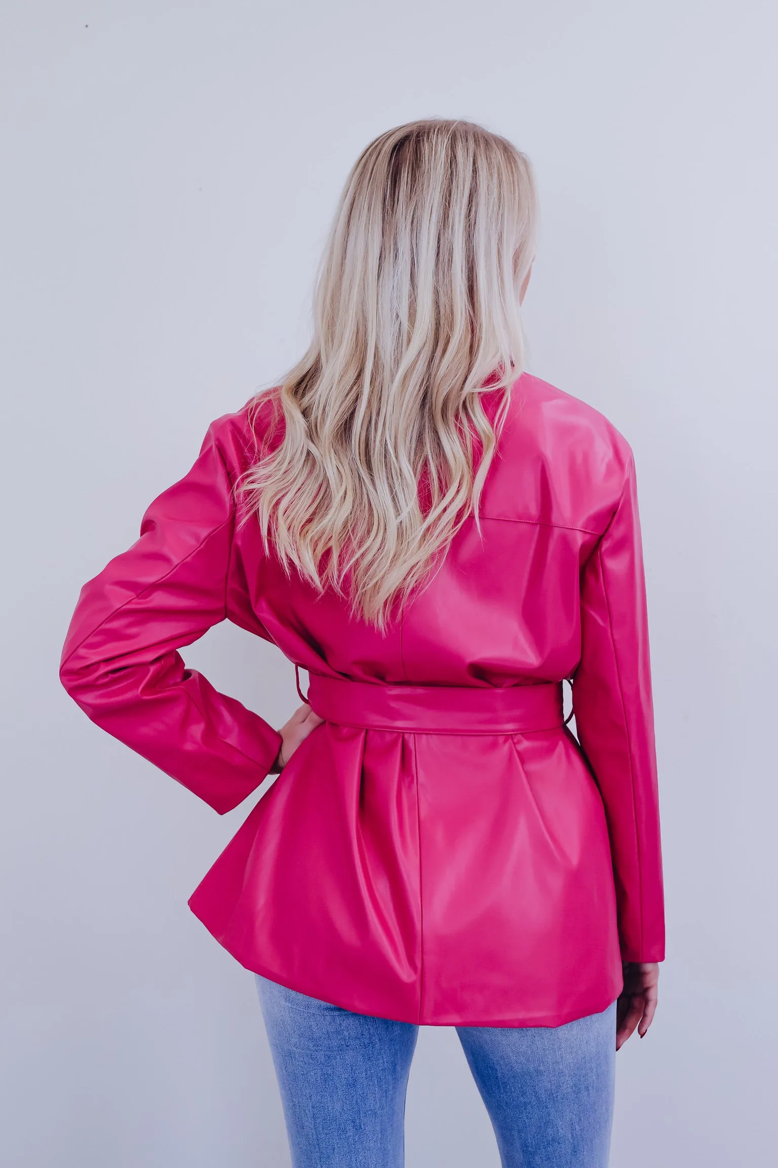 Tulsa Tie Front Faux Leather Jacket - Pink