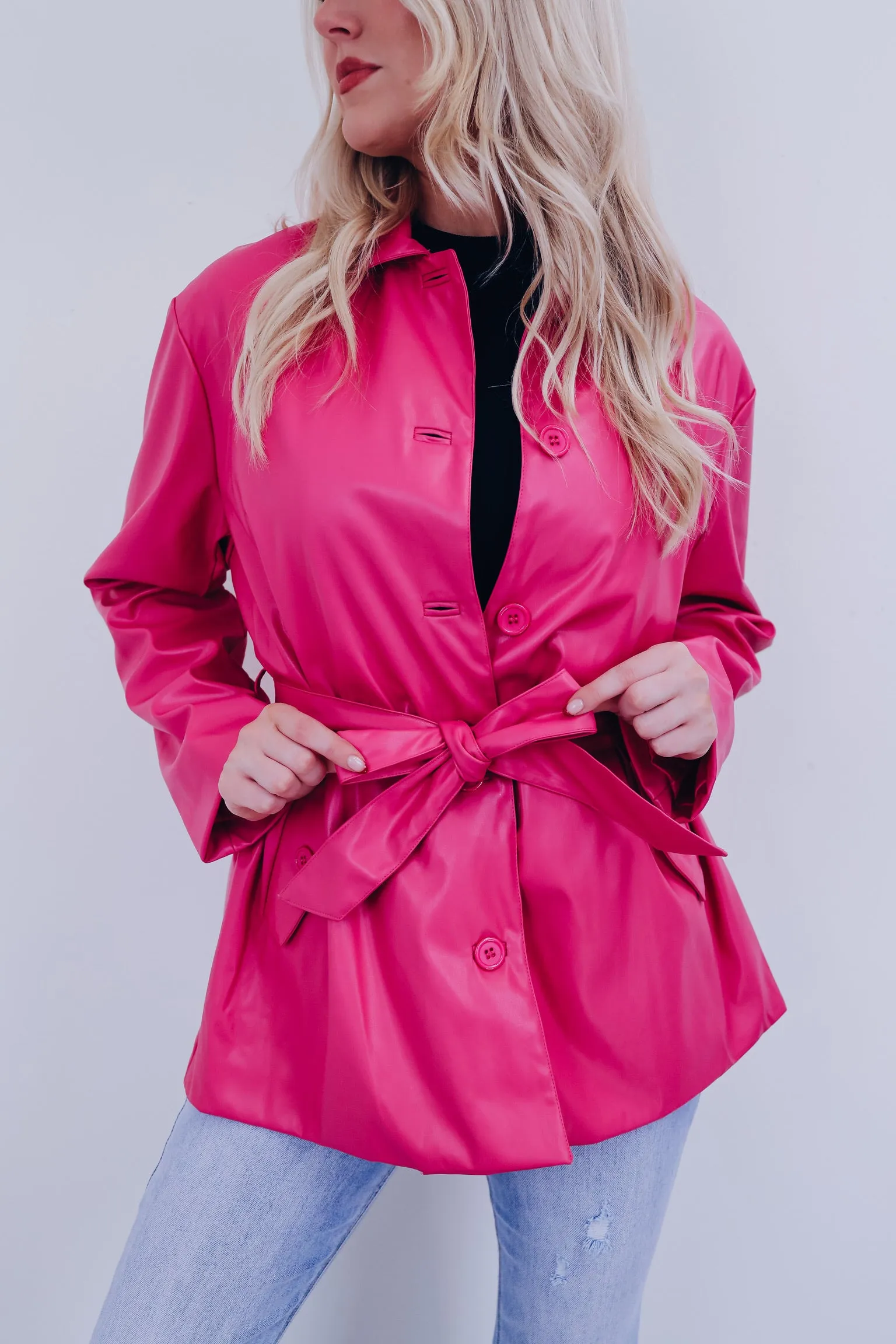 Tulsa Tie Front Faux Leather Jacket - Pink