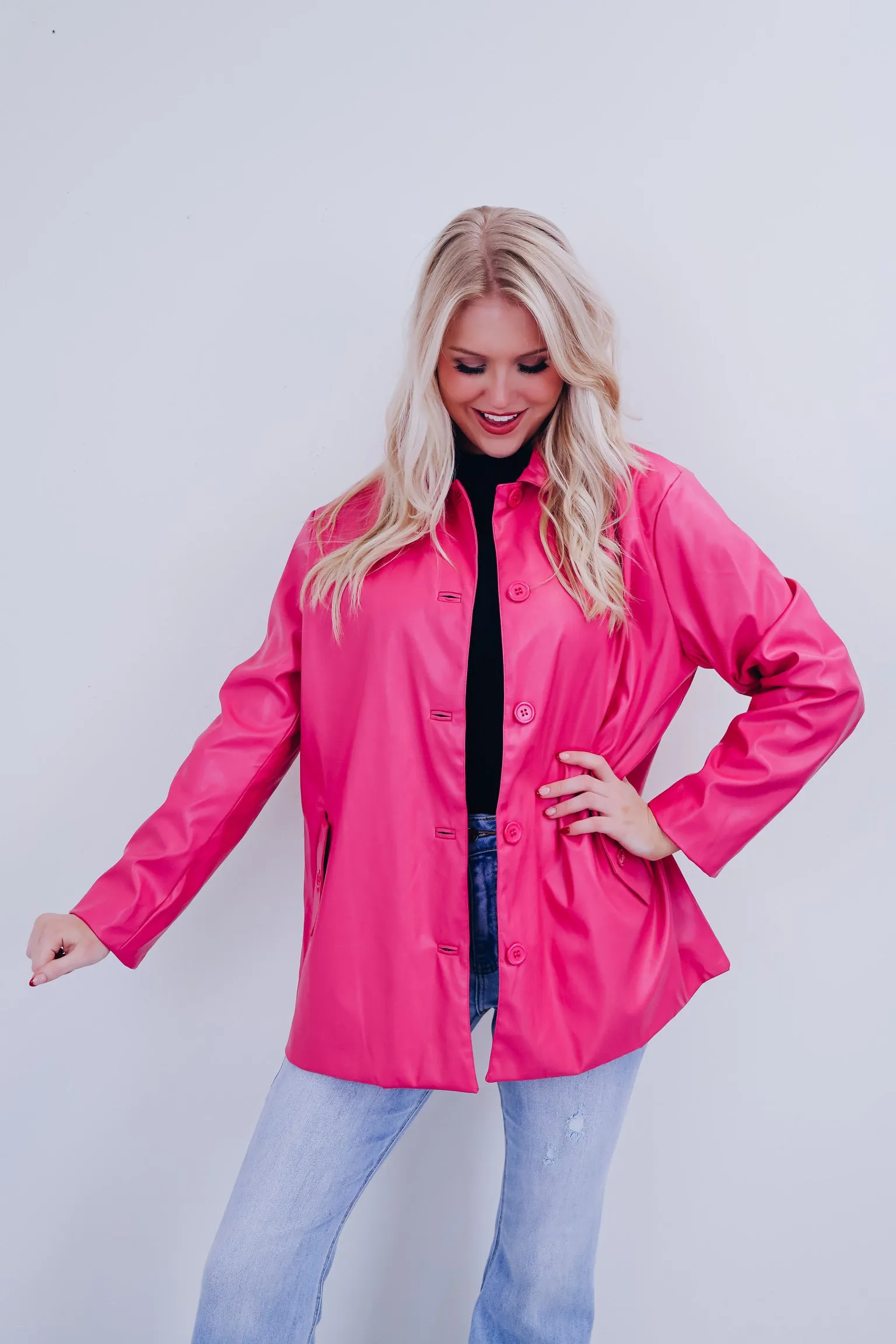 Tulsa Tie Front Faux Leather Jacket - Pink