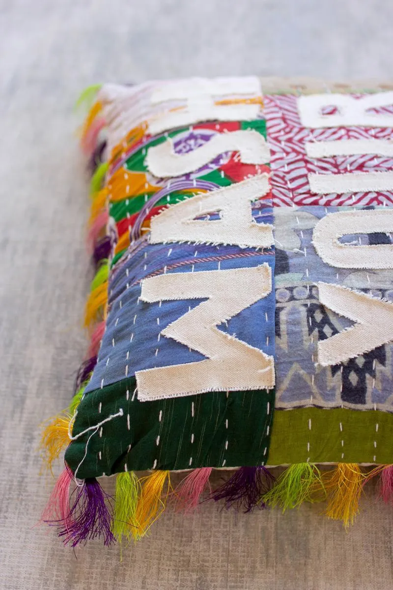 Wash Your Hands Kantha Pillow