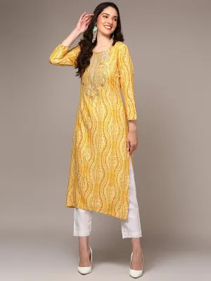Women Yellow Viscose Rayon Abstract Printed Kurta VCK9514